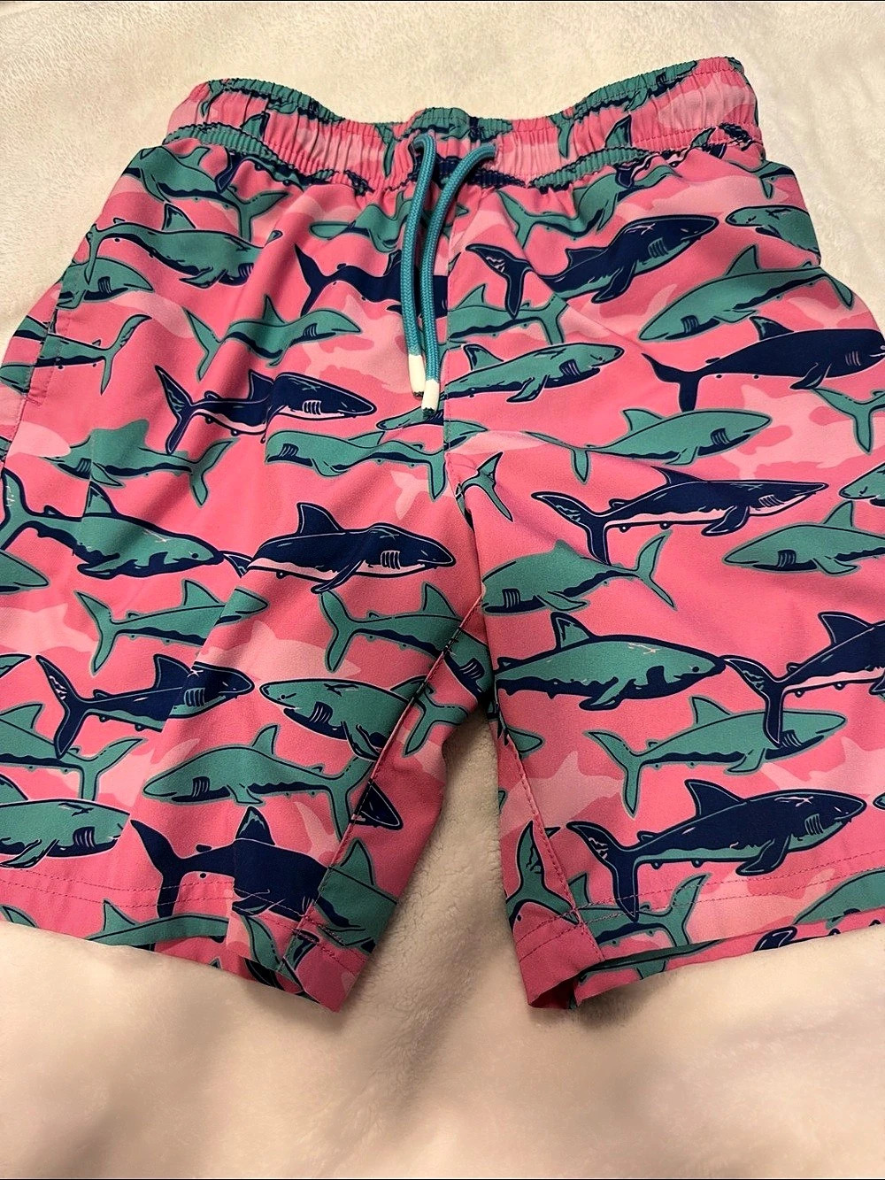 maamgic Boys Shark Print Swim Trunks Pink & Blue 10/12